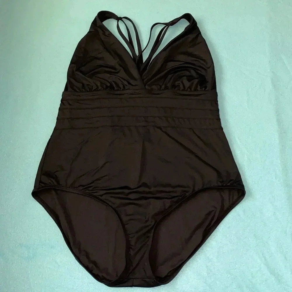 LA BLANCA Island Goddess One piece swimsuit triple straps black NEW size 18W